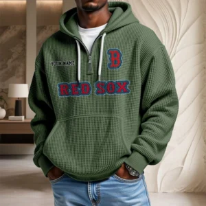 Boston Red Sox Waffle Knit Hoodie Quarter Zip New 2026 Personalize Name