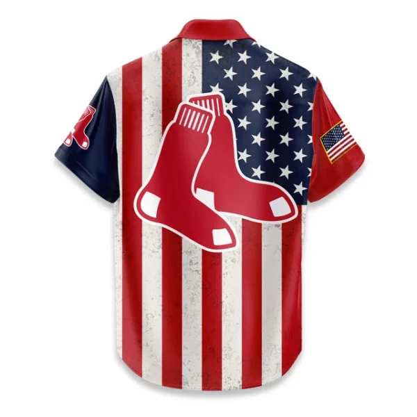 Boston Red Sox Hawaiian Shirt 250 Years of Freedom Anniversary 1776-2026 USA Flag Premium Crinkle Textured
