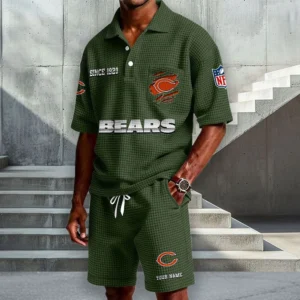 Chicago Bears Premium Waffle Knit Polo Shorts Set 2026 Limited