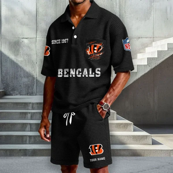 Cincinnati Bengals Premium Waffle Knit Polo Shorts Set 2026 Limited