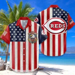 Cincinnati Reds Hawaiian Shirt 250 Years of Freedom Anniversary 1776-2026 USA Flag Premium Crinkle Textured