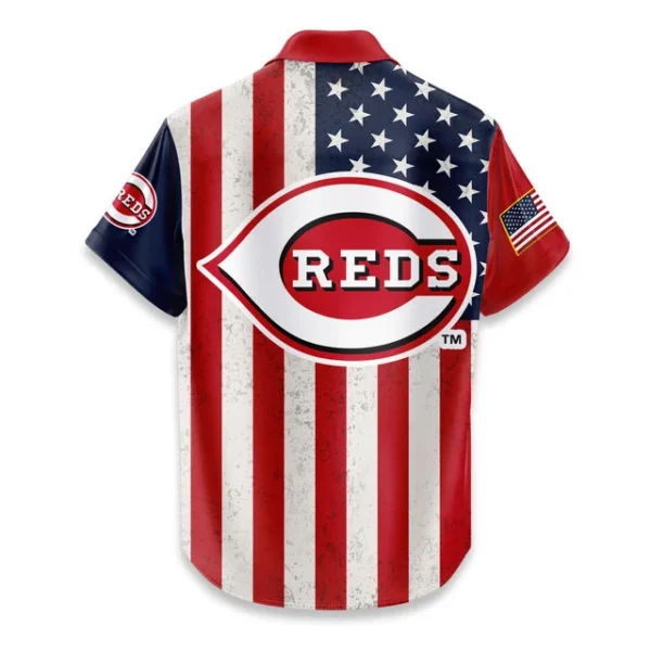 Cincinnati Reds Hawaiian Shirt 250 Years of Freedom Anniversary 1776-2026 USA Flag Premium Crinkle Textured
