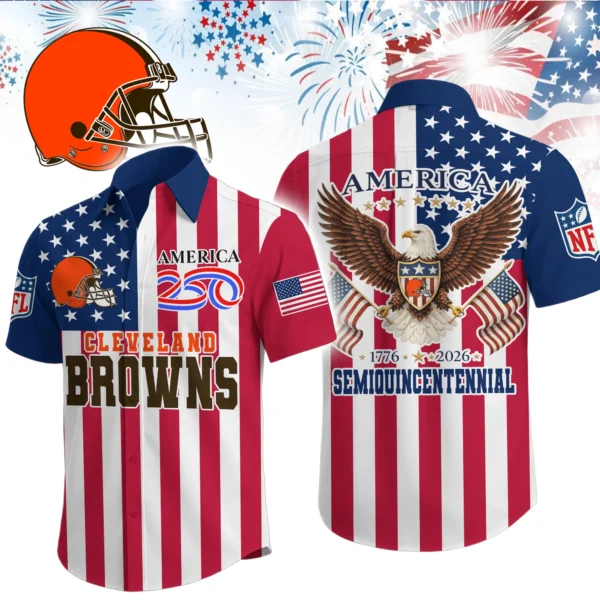 Cleveland Browns Hawaiian Shirt 2026 Premium Crinkle Textured x Liberty Eagle Patriotic Limited Edition