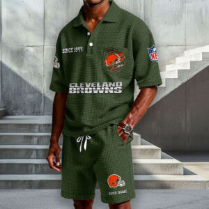 Cleveland Browns Premium Waffle Knit Polo Shorts Set 2026 Limited