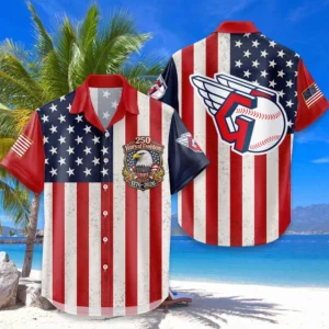 Cleveland Guardians Hawaiian Shirt 250 Years of Freedom Anniversary 1776-2026 USA Flag Premium Crinkle Textured