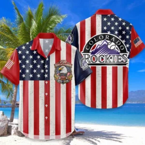 Colorado Rockies Hawaiian Shirt 250 Years of Freedom Anniversary 1776-2026 USA Flag Premium Crinkle Textured