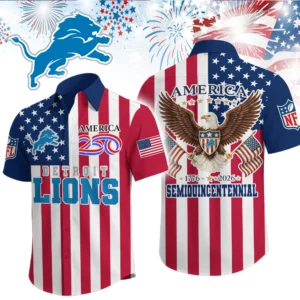 Detroit Lions Hawaiian Shirt 2026 Premium Crinkle Textured x Liberty Eagle Patriotic Limited Edition