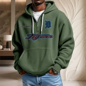 Detroit Tigers Waffle Knit Hoodie Quarter Zip New 2026 Personalize Name