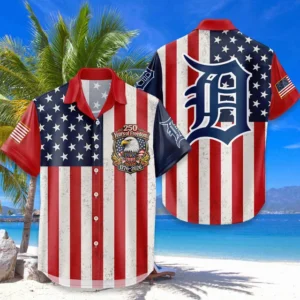 Detroit Tigers Hawaiian Shirt 250 Years of Freedom Anniversary 1776-2026 USA Flag Premium Crinkle Textured