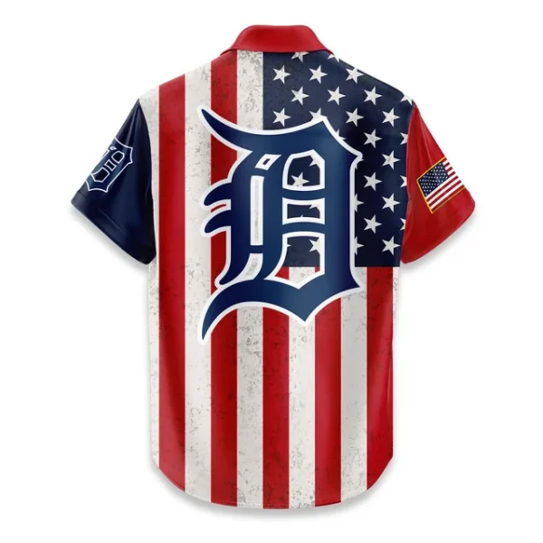 Detroit Tigers Hawaiian Shirt 250 Years of Freedom Anniversary 1776-2026 USA Flag Premium Crinkle Textured