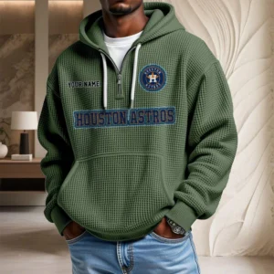 Houston Astros Waffle Knit Hoodie Quarter Zip New 2026 Personalize Name