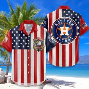 Houston Astros Hawaiian Shirt 250 Years of Freedom Anniversary 1776-2026 USA Flag Premium Crinkle Textured