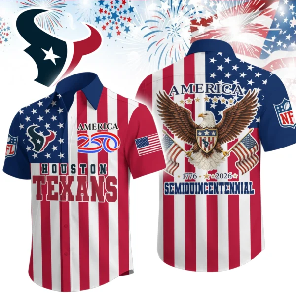 Houston Texans Hawaiian Shirt 2026 Premium Crinkle Textured x Liberty Eagle Patriotic Limited Edition