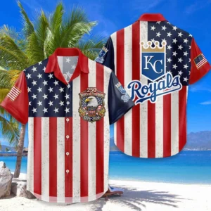 Kansas City Royals Hawaiian Shirt 250 Years of Freedom Anniversary 1776-2026 USA Flag Premium Crinkle Textured