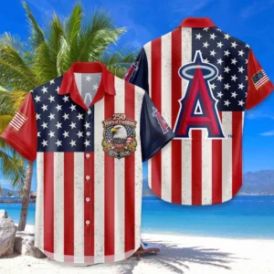 Los Angeles Angels Hawaiian Shirt 250 Years of Freedom Anniversary 1776-2026 USA Flag Premium Crinkle Textured
