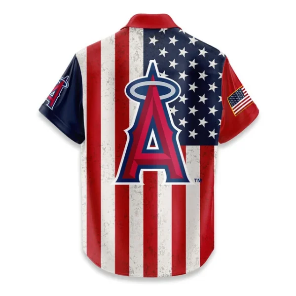 Los Angeles Angels Hawaiian Shirt 250 Years of Freedom Anniversary 1776-2026 USA Flag Premium Crinkle Textured