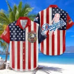 Los Angeles Dodgers Hawaiian Shirt 250 Years of Freedom Anniversary 1776-2026 USA Flag Premium Crinkle Textured