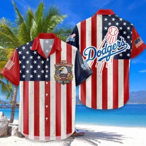 Los Angeles Dodgers Hawaiian Shirt 250 Years of Freedom Anniversary 1776-2026 USA Flag Premium Crinkle Textured