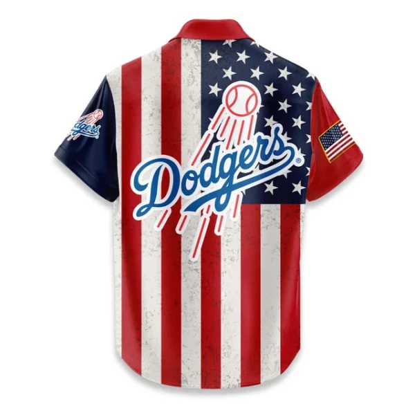Los Angeles Dodgers Hawaiian Shirt 250 Years of Freedom Anniversary 1776-2026 USA Flag Premium Crinkle Textured