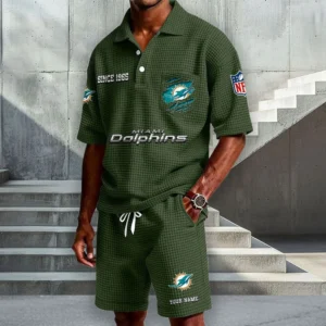 Miami Dolphins Premium Waffle Knit Polo Shorts Set 2026 Limited