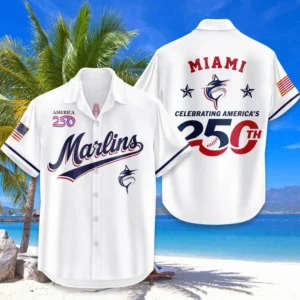 Miami Marlins Hawaiian Shirt 2026 Limited Edition America’s 250th Anniversary USA Flag Premium Crinkle Textured