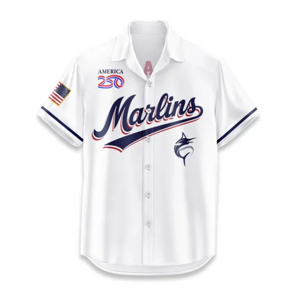 Miami Marlins Hawaiian Shirt 2026 Limited Edition America’s 250th Anniversary USA Flag Premium Crinkle Textured