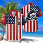 Miami Marlins Hawaiian Shirt 250 Years of Freedom Anniversary 1776-2026 USA Flag Premium Crinkle Textured
