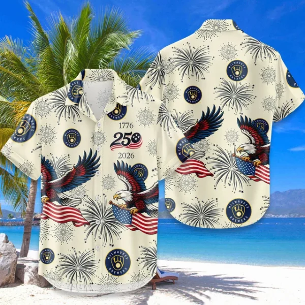 Milwaukee Brewers Hawaiian Shirt 2026 Limited Premium Crinkle Textured x 250th Birthday Freedom Anniversary