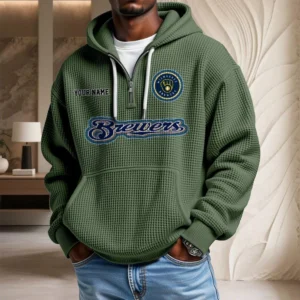 Milwaukee Brewers Waffle Knit Hoodie Quarter Zip New 2026 Personalize Name