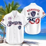 Milwaukee Brewers Hawaiian Shirt 2026 Limited Edition America’s 250th Anniversary USA Flag Premium Crinkle Textured