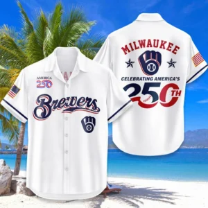 Milwaukee Brewers Hawaiian Shirt 2026 Limited Edition America’s 250th Anniversary USA Flag Premium Crinkle Textured