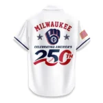 Milwaukee Brewers Hawaiian Shirt 2026 Limited Edition America’s 250th Anniversary USA Flag Premium Crinkle Textured