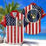 Milwaukee Brewers Hawaiian Shirt 250 Years of Freedom Anniversary 1776-2026 USA Flag Premium Crinkle Textured