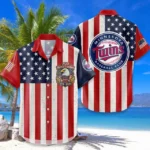Minnesota Twins Hawaiian Shirt 250 Years of Freedom Anniversary 1776-2026 USA Flag Premium Crinkle Textured