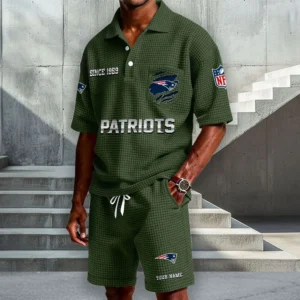 New England Patriots Premium Waffle Knit Polo Shorts Set 2026 Limited
