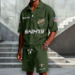 New Orleans Saints Premium Waffle Knit Polo Shorts Set 2026 Limited