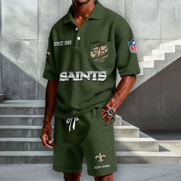 New Orleans Saints Premium Waffle Knit Polo Shorts Set 2026 Limited