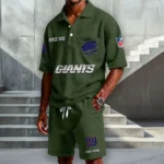 New York Giants Premium Waffle Knit Polo Shorts Set 2026 Limited