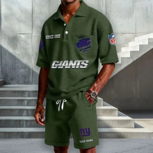 New York Giants Premium Waffle Knit Polo Shorts Set 2026 Limited