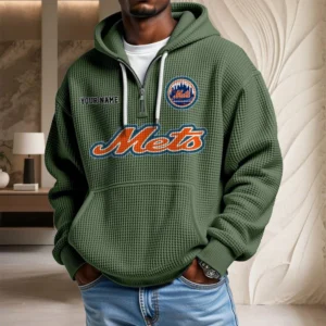 New York Mets Waffle Knit Hoodie Quarter Zip New 2026 Personalize Name