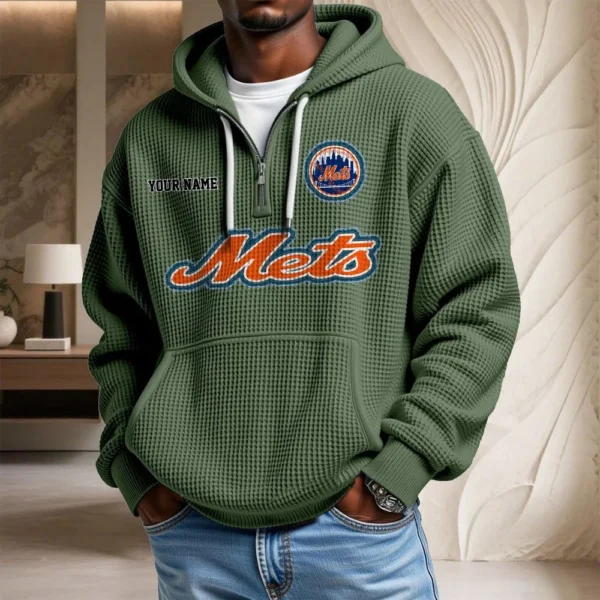 New York Mets Waffle Knit Hoodie Quarter Zip New 2026 Personalize Name
