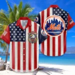 New York Mets Hawaiian Shirt 250 Years of Freedom Anniversary 1776-2026 USA Flag Premium Crinkle Textured