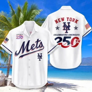 New York Mets Hawaiian Shirt 2026 Limited Edition America’s 250th Anniversary USA Flag Premium Crinkle Textured