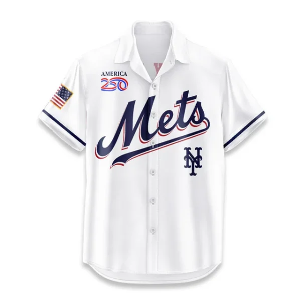New York Mets Hawaiian Shirt 2026 Limited Edition America’s 250th Anniversary USA Flag Premium Crinkle Textured