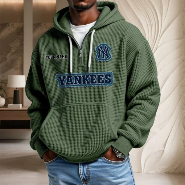 New York Yankees Waffle Knit Hoodie Quarter Zip New 2026 Personalize Name