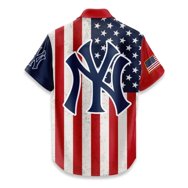 New York Yankees Hawaiian Shirt 250 Years of Freedom Anniversary 1776-2026 USA Flag Premium Crinkle Textured