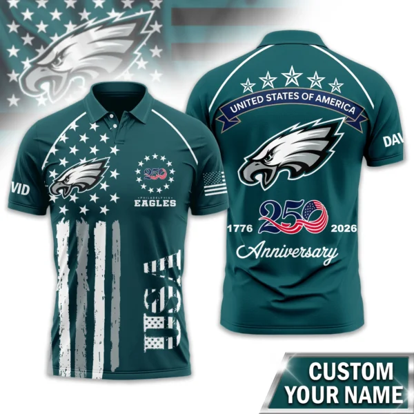 Philadelphia Eagles Polo Shirt x America’s 250th Anniversary 2026 Limited Customize Name