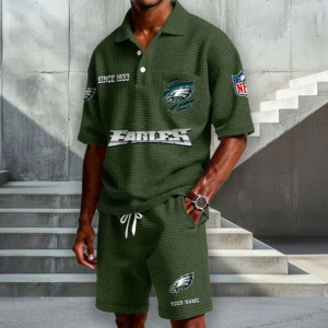 Philadelphia Eagles Premium Waffle Knit Polo Shorts Set 2026 Limited