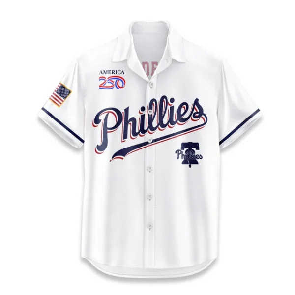 Philadelphia Phillies Hawaiian Shirt 2026 Limited Edition America’s 250th Anniversary USA Flag Premium Crinkle Textured