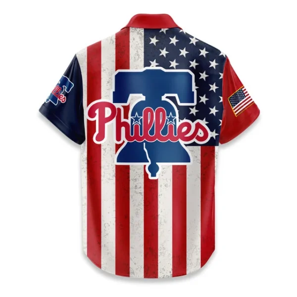 Philadelphia Phillies Hawaiian Shirt 250 Years of Freedom Anniversary 1776-2026 USA Flag Premium Crinkle Textured